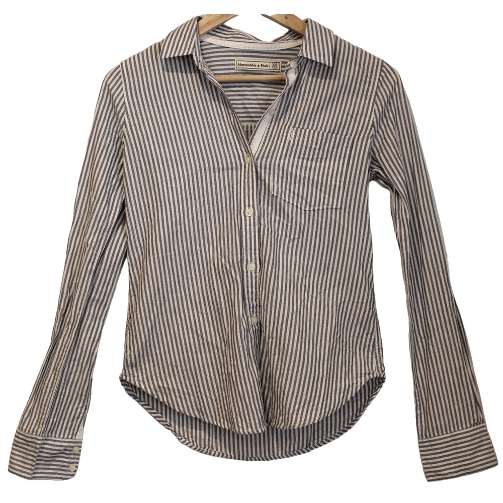 Abercrombie & Fitch Blue White Striped Long Sleeve Button Down Shirt Top Size XS